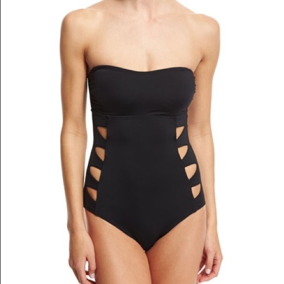 Carmen Marc Valvo Cutout-side Bandeau Swimsuit in black size 6 - Picture 1 of 8